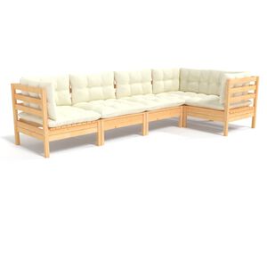 vidaXL 5-delige Loungeset met cr&egrave;mekleurige kussens grenenhout