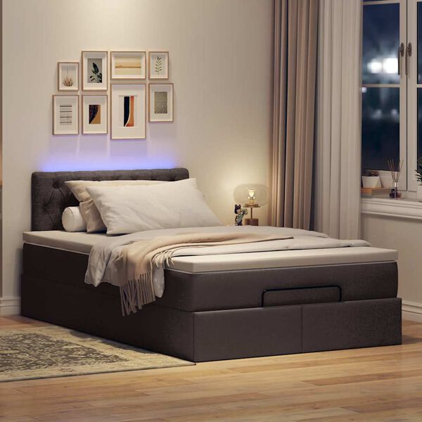 vidaXL Ottoman bed met matras en LED's 120x190 cm stof donkerbruin