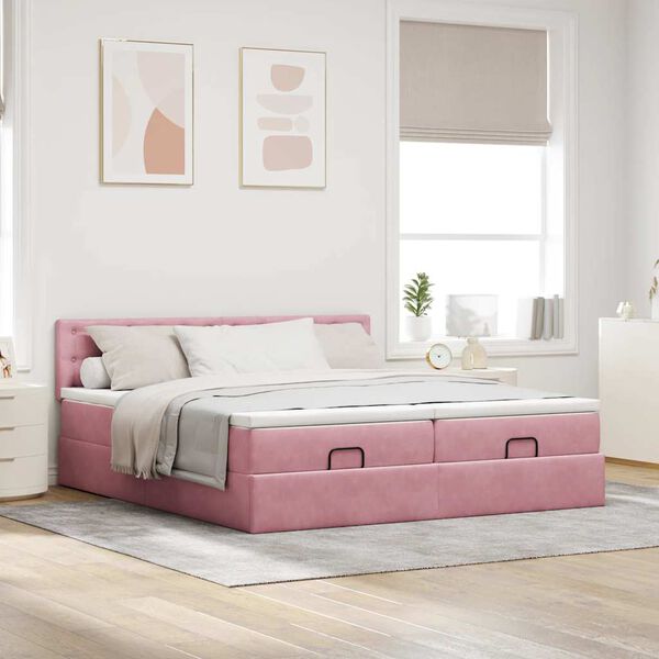 vidaXL Ottoman bed met matrassen 180x200cm fluweel roze
