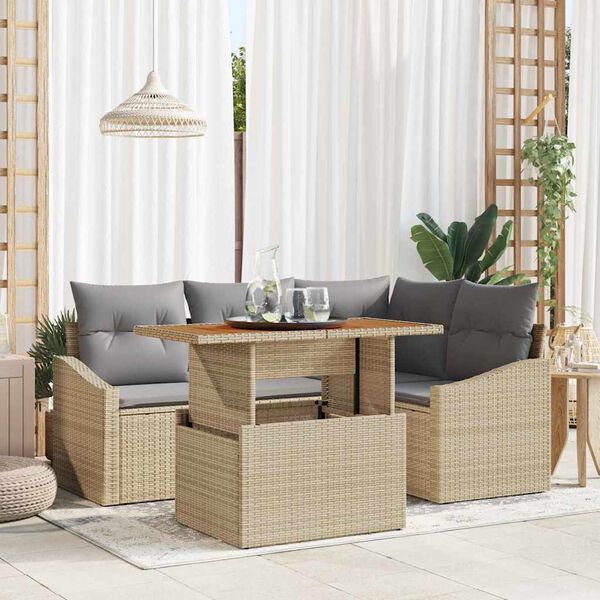 vidaXL Tuin Sofa Set met opslag 5 pcs Beige Poly riet