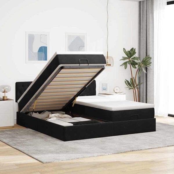 vidaXL Ottoman bed met matrassen 180x200cm fluweel zwart
