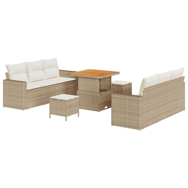 vidaXL Tuin Sofa Set met kussen met opslag 9 pcs beige en cr&egrave;mekleurig