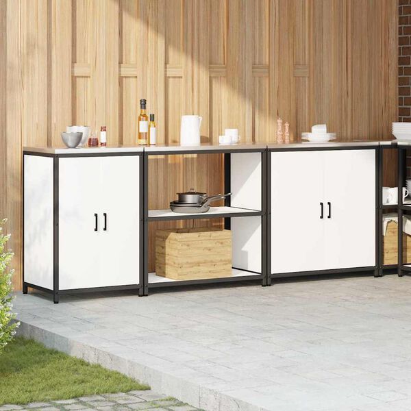 vidaXL Keukenopslag set met plank Anders met opslag 3 pcs Wit Staal