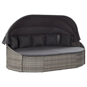 vidaXL Loungebed met luifel poly rattan grijs