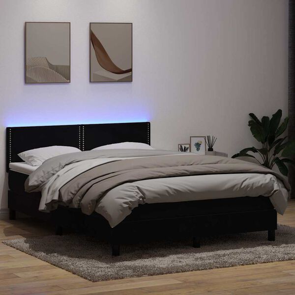 vidaXL Boxspring met matras en LED fluweel zwart 160x220 cm
