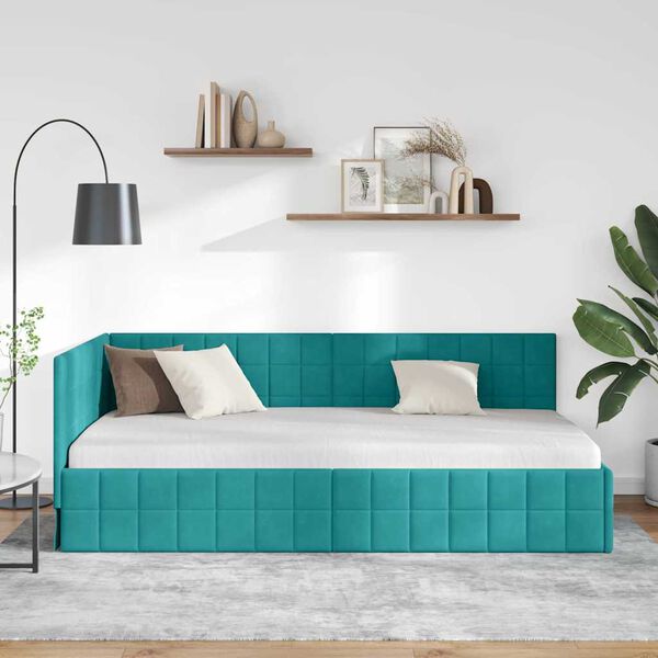 vidaXL Hoekbedframe met hoofdeinde Turquoise 100 cm x 200 cm Fluweel
