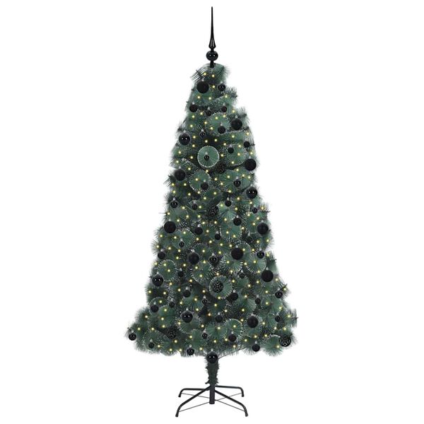 vidaXL Kunst kerstboom met verlichting en ballenset Groen 210 cm PET