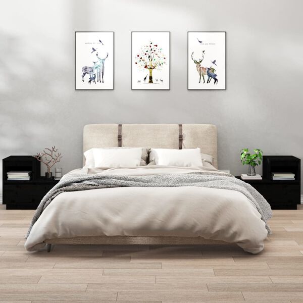 vidaXL Nachtkastjes 2 st 60x34x51 cm massief grenenhout zwart