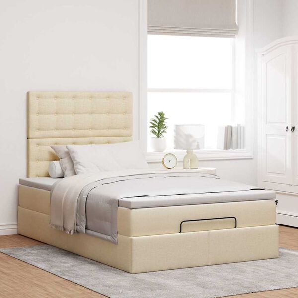 vidaXL Ottoman bed met matras en LED's 120x190cm stof cr&egrave;mekleurig