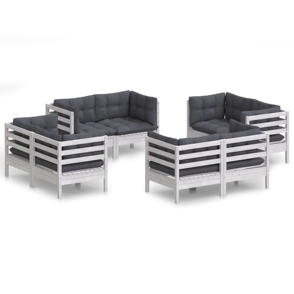 vidaXL 8-delige Loungeset met antracietkleurige kussens grenenhout