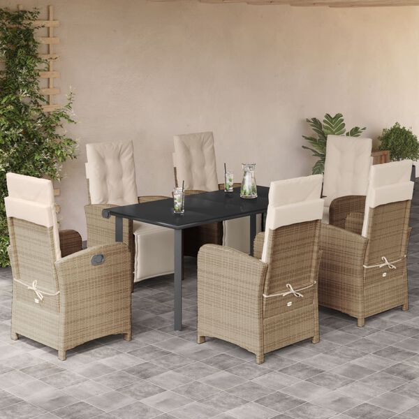 vidaXL 7-delige Tuinset met kussens poly rattan beige