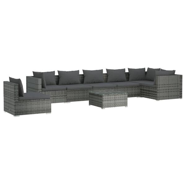 vidaXL 8-delige Loungeset met kussens poly rattan grijs