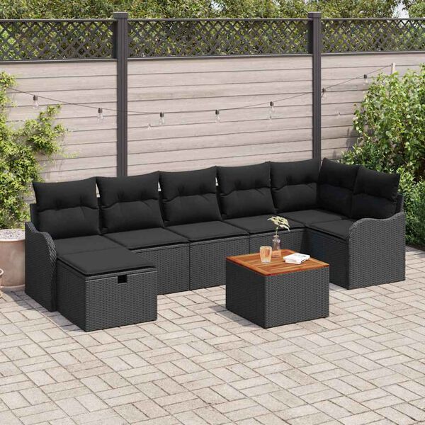vidaXL Tuinbankenset met kussen met opslag 8 pcs Zwart poly rattan