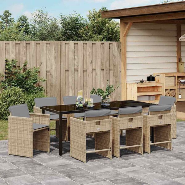 vidaXL Tuin eettafelset 9 pcs Beige poly rattan