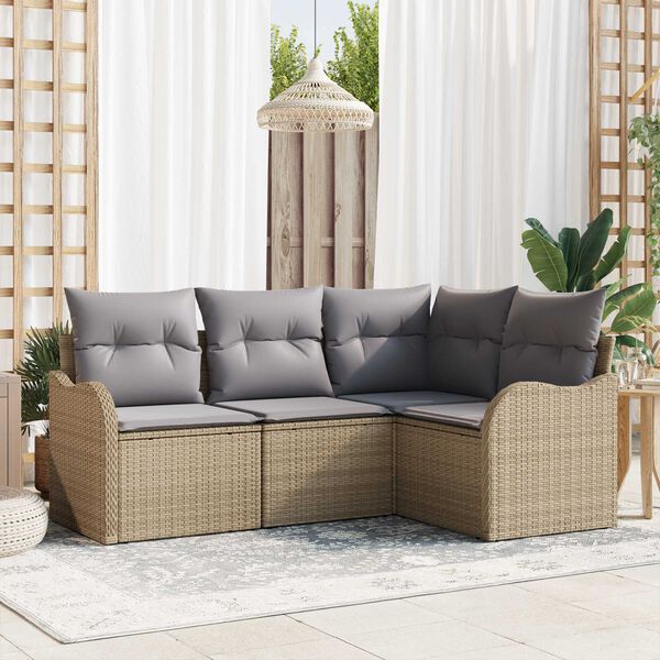 vidaXL Tuin Sofa Set 4 pcs Beige poly rattan
