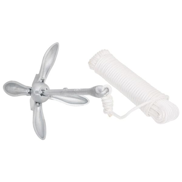 vidaXL Anker met touw inklapbaar 1,5 kg smeedijzer zilverkleurig