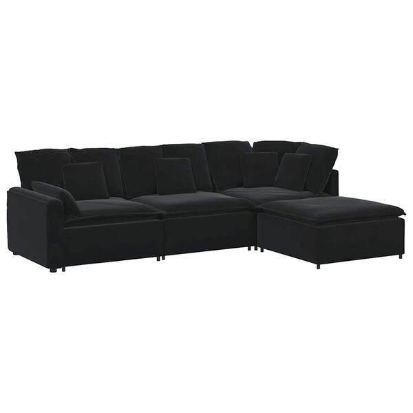 vidaXL Modulaire bank met voetenbank en kussens fluweel zwart