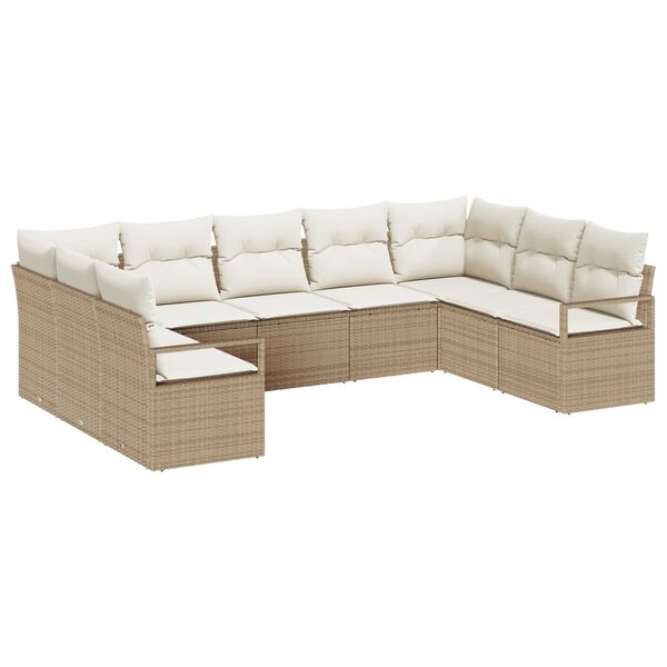 vidaXL Bankstel met kussen 9 pcs Beige poly rattan