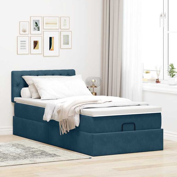 vidaXL Ottoman bed met matras en LED's 90x190cm fluweel donkerblauw