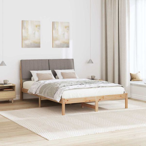 vidaXL Bedframe met hoofdeinde Taupe 140 x 190 cm Massief grenenhout