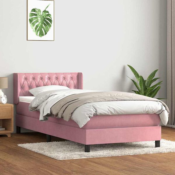 vidaXL Boxspring met matras fluweel roze 100x220 cm