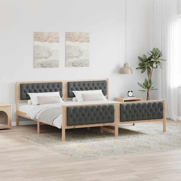 vidaXL Bedframe Donkergrijs 200 x 200 cm Massief grenenhout