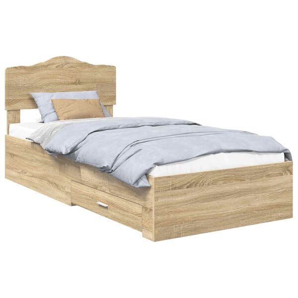 vidaXL Bedframe met hoofdeinde Sonoma Eiken 100 x 200 cm Bewerkt hout
