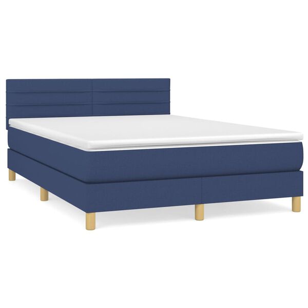 vidaXL Boxspring met matras stof blauw 140x200 cm