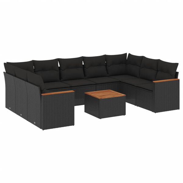 vidaXL 10-delige Loungeset met kussens poly rattan zwart