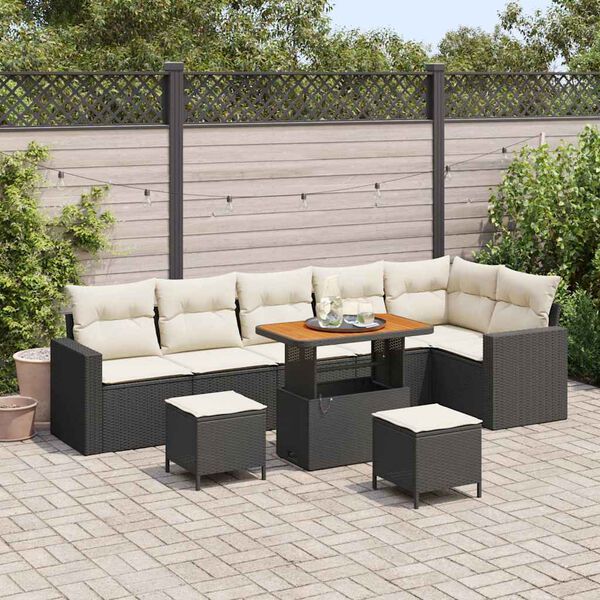 vidaXL Tuinbankenset 9 pcs Zwart poly rattan