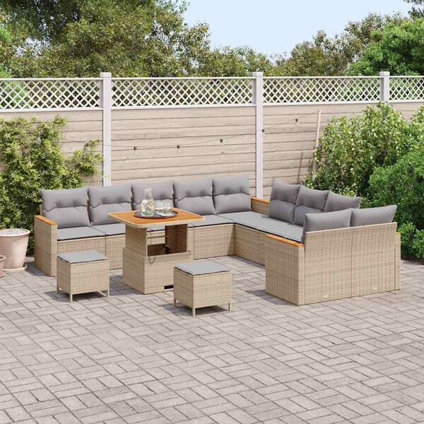vidaXL Tuinbankenset met kussen 13 pcs Beige poly rattan