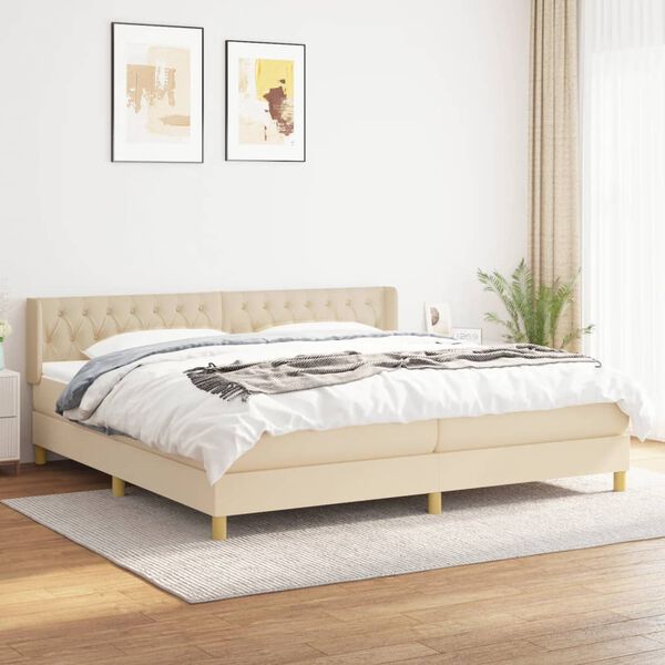 vidaXL Boxspring met matras stof cr&egrave;mekleurig 200x200 cm