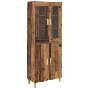 vidaXL Hoge kast Oud Hout 69,5 x 34 x 180 cm Geengineerd Hout en Glas