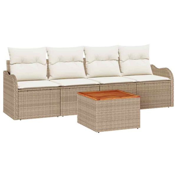 vidaXL Tuinbankenset met kussen 5 pcs Beige poly rattan