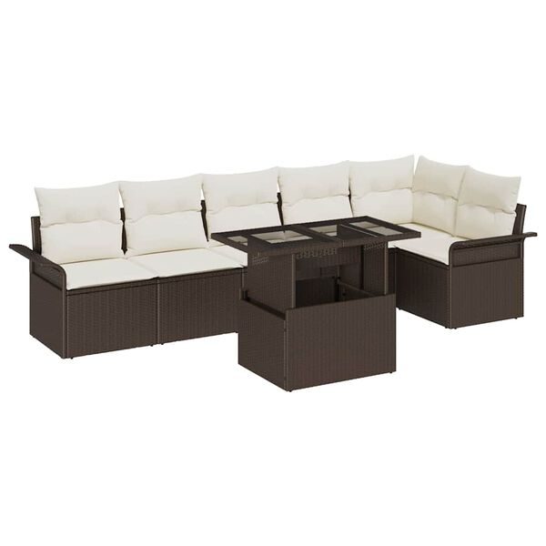 vidaXL Tuin Sofa Set met kussen met opslag 7 pcs Bruin Poly riet