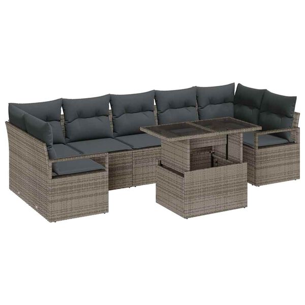 vidaXL Tuin Sofa Set met kussen 8 pcs Grijs poly rattan