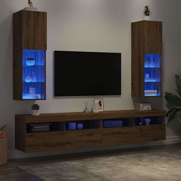 vidaXL Tv-meubels met LED's 2 st 30,5x30x102 cm artisanaal eiken