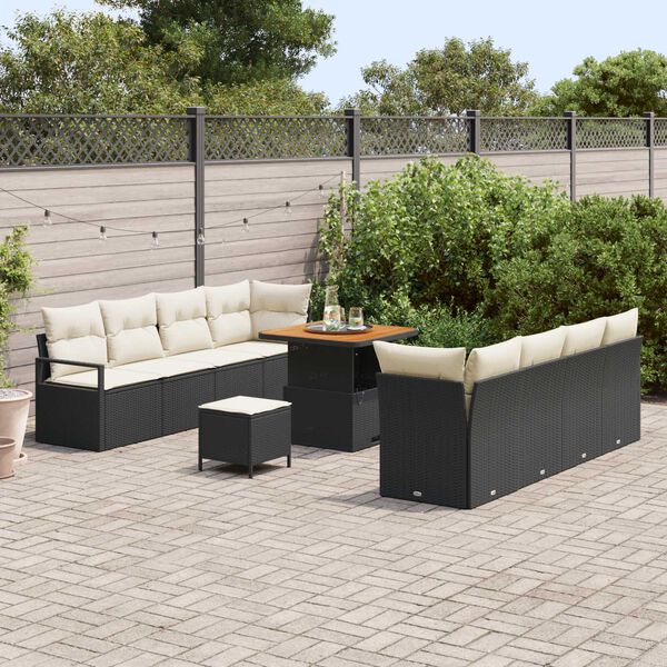 vidaXL Tuin Sofa Set met kussen 11 pcs Zwart Poly riet