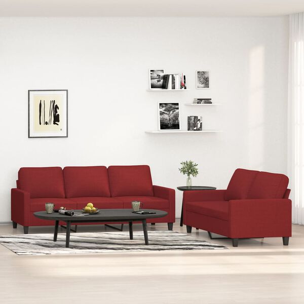 vidaXL 2-delige Loungeset met kussens stof wijnrood