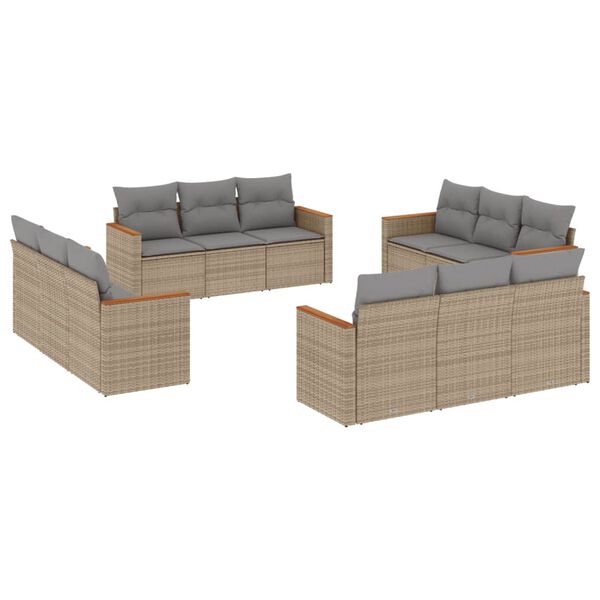 vidaXL 12-delige Loungeset met kussens poly rattan gemengd beige