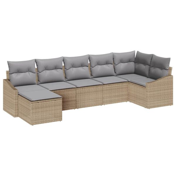 vidaXL Bankstel met kussen 7 pcs Beige poly rattan