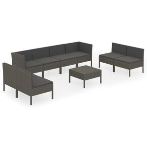 vidaXL 9-delige Loungeset met kussens poly rattan grijs