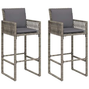 vidaXL Tuinbarkrukken met kussens 2 st poly rattan grijs