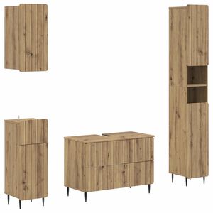vidaXL 4-delige Badkamerkast Set ZWOLLE Artisanaal eiken Bewerkt hout