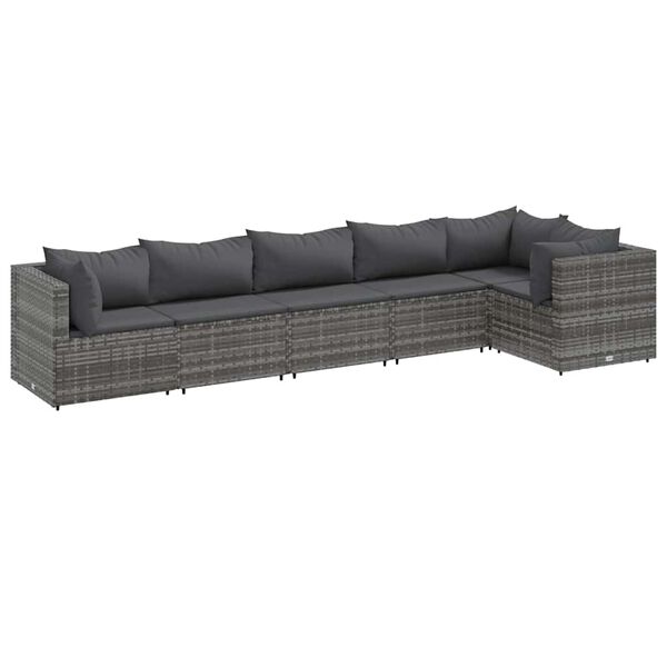 vidaXL 6-delige Loungeset met kussens poly rattan grijs