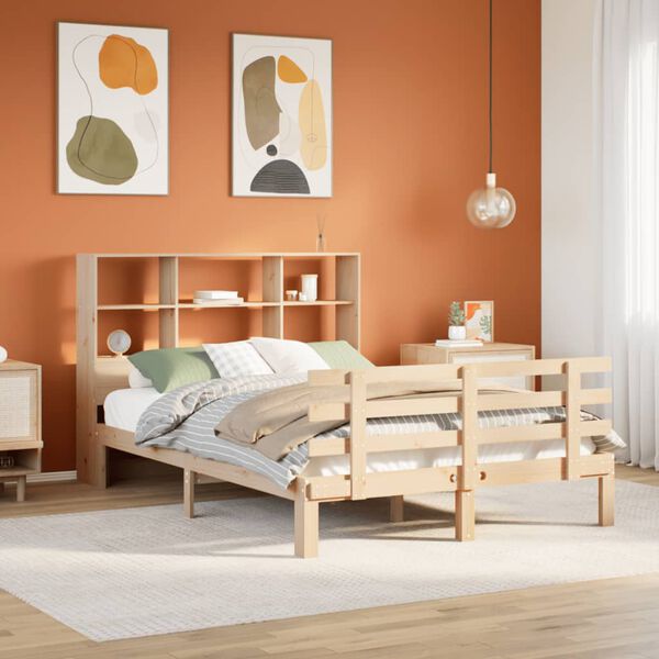 vidaXL Bed met boekenkast zonder matras massief grenenhout 140x200 cm