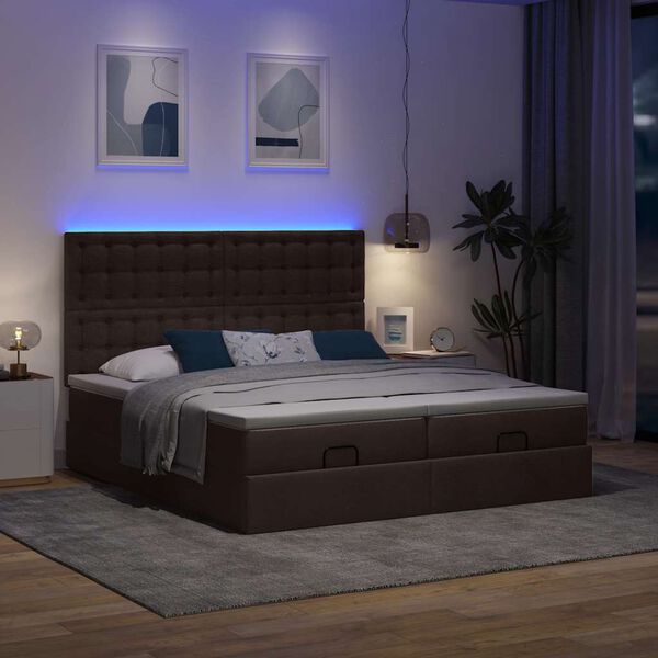 vidaXL Ottoman bed met matrassen en LED's 200x200cm stof donkerbruin