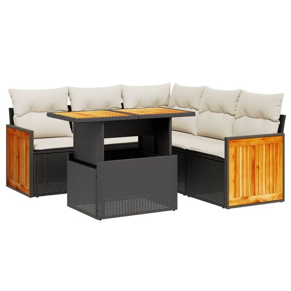 vidaXL 6-delige Loungeset met kussens poly rattan zwart