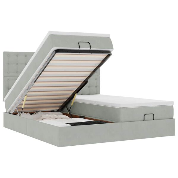 vidaXL Ottoman bed met matrassen 200x200cm fluweel lichtgrijs