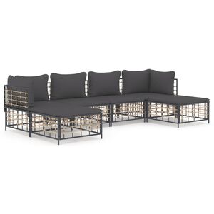 vidaXL 6-delige Loungeset met kussens poly rattan antracietkleurig